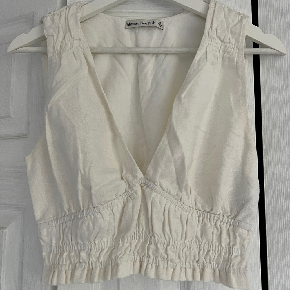 Abercrombie & Fitch Women's White Linen-Blend Sleeveless Top